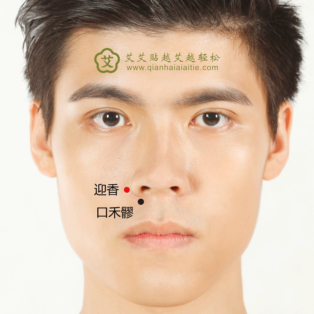 艾艾贴穴位·迎香穴：鼻寒、目赤肿痛、口眼歪斜